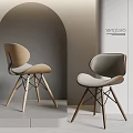 Modern Minimalist Dining Chairs With Wooden Frame Curved Back And Fabric Seat Design