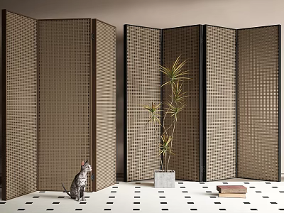 Silent Screen Folding Screen Solid Wood Screen Partition Potted Plant 3d model