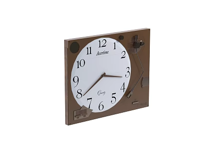 Modern Square Wall Clock With Brown Frame White Dial Black Numbers And Annette Design 3d model