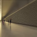 Elevator Hallway With Linear Lighting Wall Design And People Walking In Modern Space 3d model