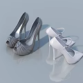 Elegant Silver And White Stiletto Heels With Decorative Rhinestones And Buckles