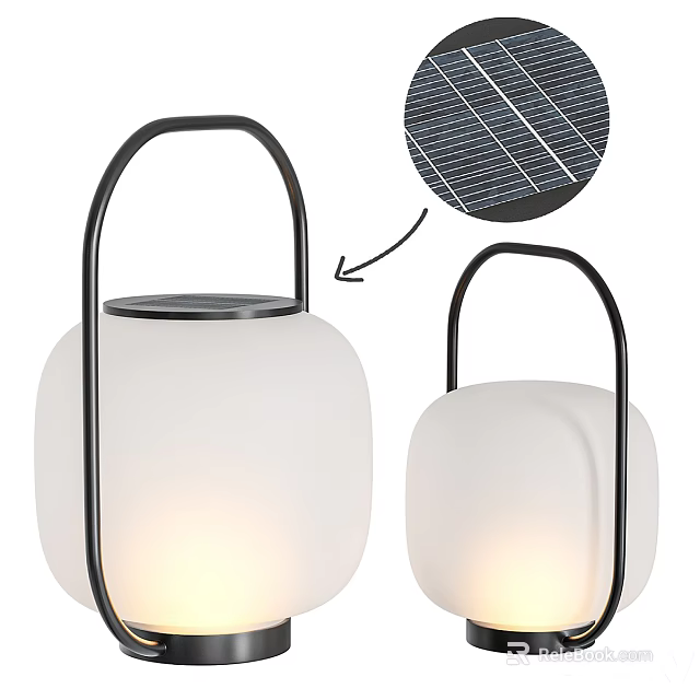 Solar Powered Modern Table Lamp With White Glass Shade And Metal Handle Design 3d model 