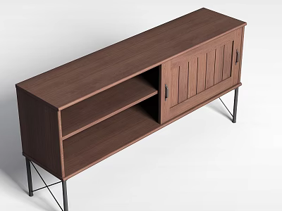 Wooden Storage Cabinet With Drawers Shelves And Black Metal Legs Modern Design 3d model