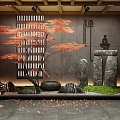 New Chinese Courtyard Landscape Scrip Indoor Landscape Landscape Stone Water Bowl Red Maple Landscape Tree Moss Zen Scrip Plant Landscape 3d model