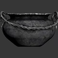Silver Decorative Household Vessel With Textured Surface And Ornate Handles