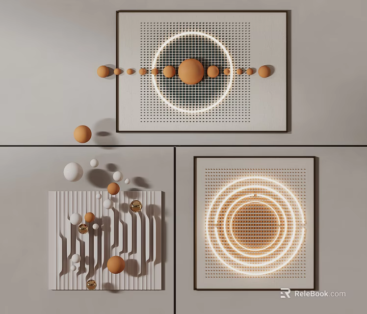 Modern Wall Decor With Geometric Patterns Circular Elements And Warm Tones 3d model