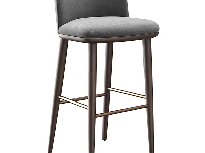 Modern Bar Stool with Gray Cushion and Dark Wooden Legs and Backrest Design 3d model