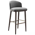 Modern Bar Stool with Gray Cushion and Dark Wooden Legs and Backrest Design