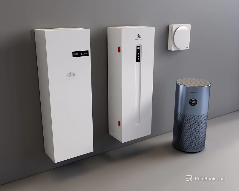 Home Appliances Including Wall Mounted Units And Air Purifier On Grey Wall 3d model 