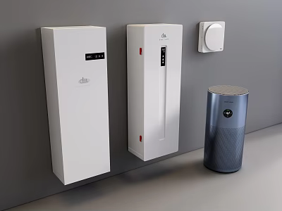 Home Appliances Including Wall Mounted Units And Air Purifier On Grey Wall 3d model