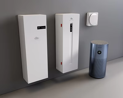 Home Appliances Including Wall Mounted Units And Air Purifier On Grey Wall 3d model
