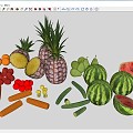 Vegetables Fruit Crops Corn Watermelon Pineapple Tomato Orange Cucumber 3d model