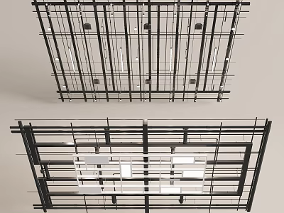 Modern Grid Ceiling Design With Metal Frame Structure And Black Grid Lines 3d model