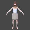 Woman In White Strapless Top Beige Skirt Brown Sandals Arms Outstretched On Gray Background