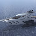 Aerial View Of Modern Yacht With Wooden Deck And Propulsion System On Water