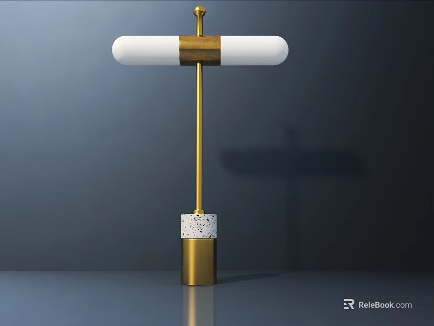 Modern Table Lamp With Golden Pole White Light Shade And Speckled Base 3d model 