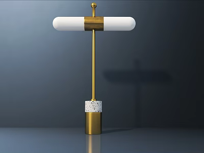 Modern Table Lamp With Golden Pole White Light Shade And Speckled Base 3d model