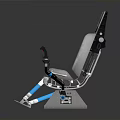 Modern Functional Chair with Black Cushion Gray Frame Blue Support Structures Armrests and Adjustment Levers