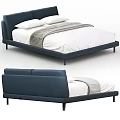 Modern Navy Blue Upholstered Double Bed With White Sheets And Gray Throw Blanket 3d model
