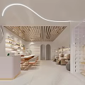 Modern Beauty Hair Salon Interior With Styling Chairs Reception Desk Product Shelves And Soft Lighting