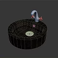 Round Black Stone Sink With Silver Faucet For Kitchen Food Preparation