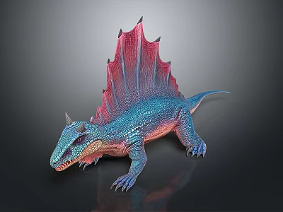 3D Rendered Spinosaurus Dinosaur Model With Blue Body Red Sail And Detailed Scales 3d model