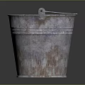 Vintage Rusty Metal Bucket With Iron Handle And Weathered Surface