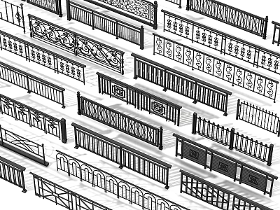 Different Types of Decorative Fence Designs with Ornate Patterns and Railings 3d model
