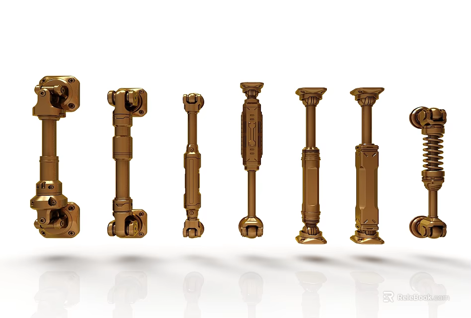 Golden Decorative Columns With Various Ornate Designs And Structures 3d model