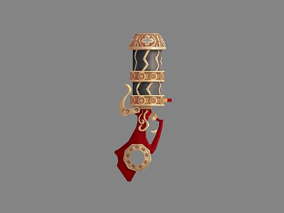 Ornate Vintage Pistol With Golden Decorations Black Red Color And Intricate Carvings 3d model