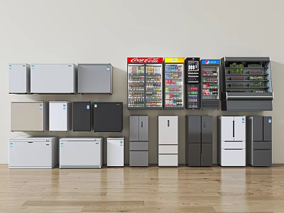 Assorted Refrigerators And Freezers Including Upright Chest And Display Models In Multiple Colors 3d model