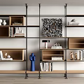 Modern Bookshelf With Metal Frame Wooden Shelves Books Decorative Sculptures And Artwork