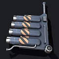 Industrial Equipment With Four Cylindrical Tubes Yellow Black Stripes Wheels And Long Handle