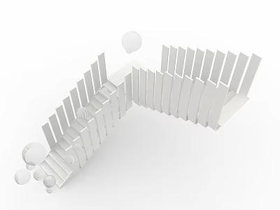 White Abstract Spiral Structure With Vertical Slats And Floating Spheres 3d model