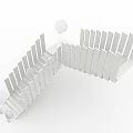 White Abstract Spiral Structure With Vertical Slats And Floating Spheres