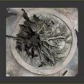 Root Inspired Wood Sculpture With Circular Stone Base And Natural Texture
