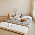 Cozy Living Room With Yellow Plush Toy Green Vase Plant Book Striped Cushion Upholstered Bench
