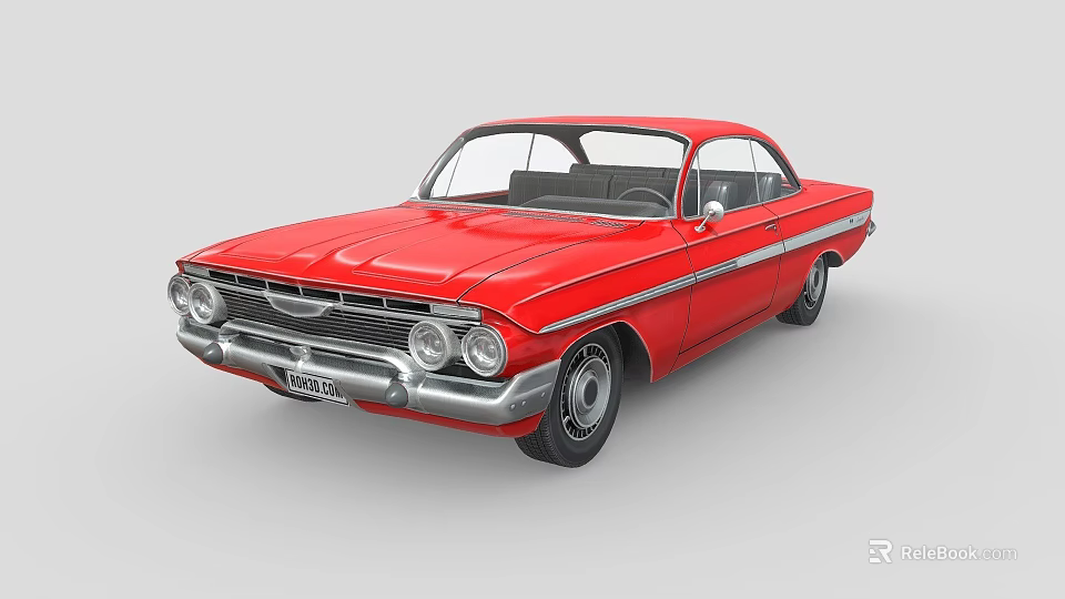 Classic Red Sedan Car With Chrome Accents And Vintage Body Design 3d model 