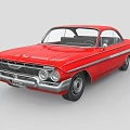 Classic Red Sedan Car With Chrome Accents And Vintage Body Design