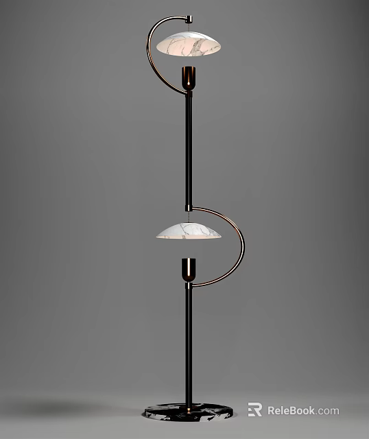 Modern Contemporary Floor Lamp With Curved Metal Stand And White Marble Shade 3d model 