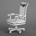 Elegant Beige Leather Office Chair With Carved Backrest And Rolling Wheels
