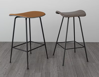 Two Modern Bar Stools With Brown And Gray Seats And Black Metal Legs 3d model