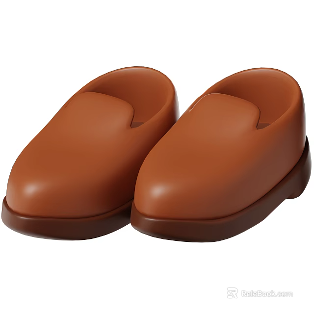 Comfortable Brown Slippers With Smooth Surface And Dark Sole Simple Design 3d model