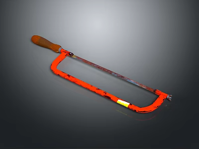Orange Frame Hacksaw with Wooden Handle and Metal Blade for Cutting Work 3d model