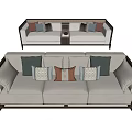 Modern Beige Sofa and Coffee Table Set with Brown Gray Patterned Pillows 3d model