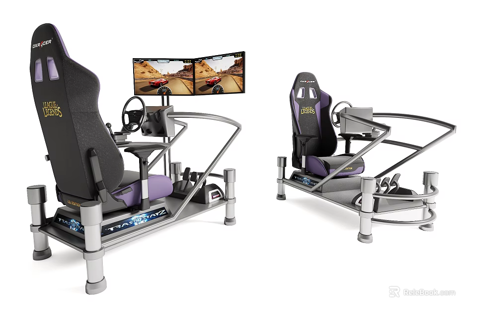 Racing Gaming Simulator Setup With Ergonomic Seat Dual Monitors Steering Wheel And Pedals 3d model 