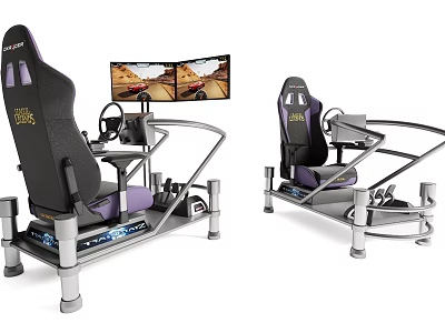 Racing Gaming Simulator Setup With Ergonomic Seat Dual Monitors Steering Wheel And Pedals 3d model
