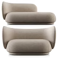 Modern Beige Fabric Sofa Set With Curved Backrest And Minimalist Design