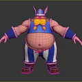 Chubby Viking Warrior With Horned Helmet Yellow Beard Blue Top And Blue White Striped Pants