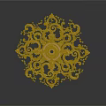 Golden Ornate Decorative Component With Intricate Filigree And Symmetrical Scroll Patterns